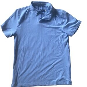 Bearded Goat Mens Medium Light Blue Short Sleeve Performance Polo Shirt Stretch